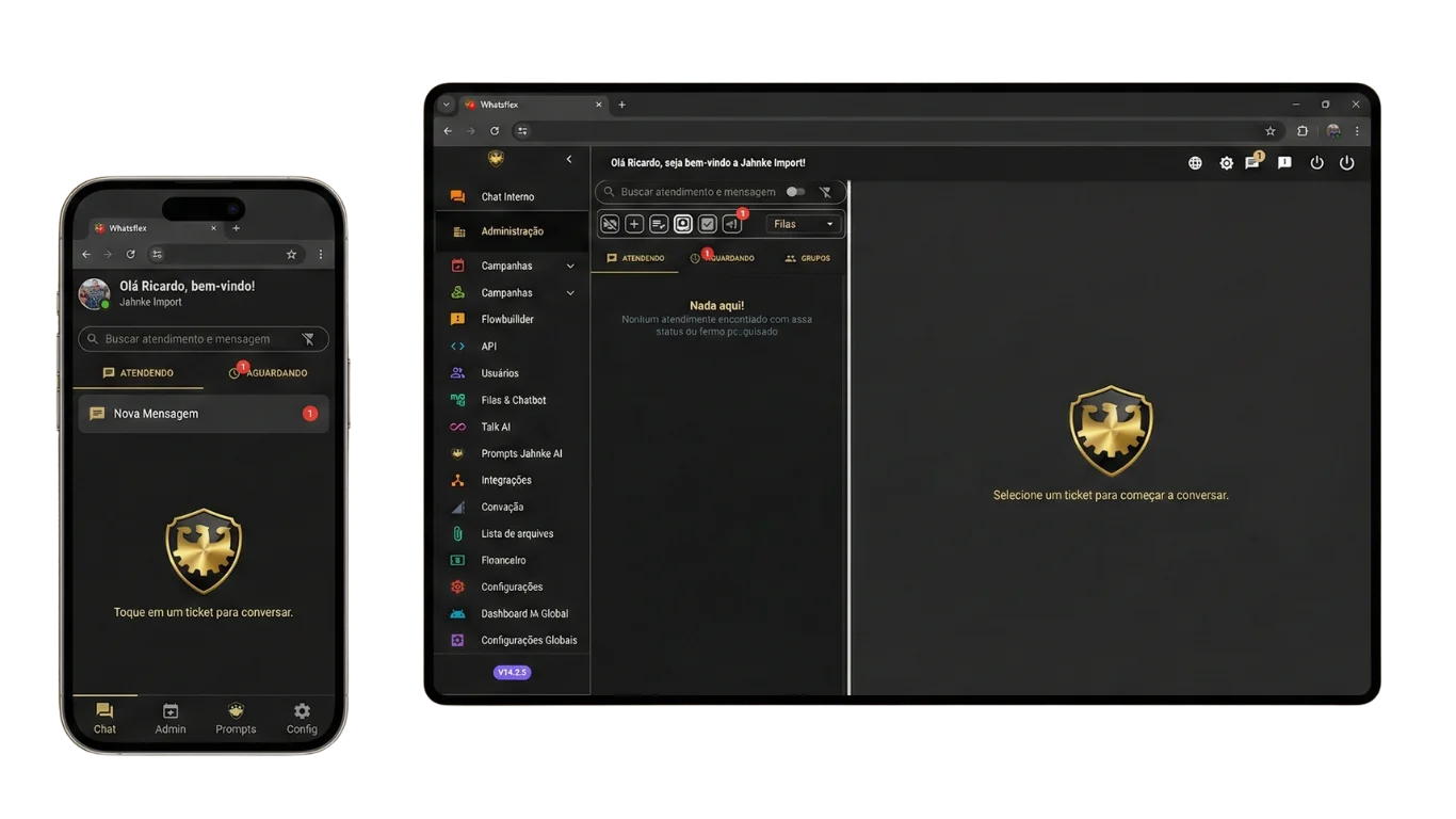 Dashboard WhatsFlex - Sistema de MultiAtendimento com Jahnke AI e Omnichannel